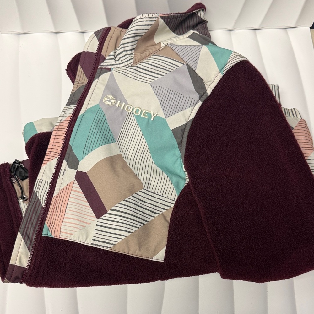 Hooey Kids Colorful Geometric Puffer Jacket - Burgundy and Multicolor